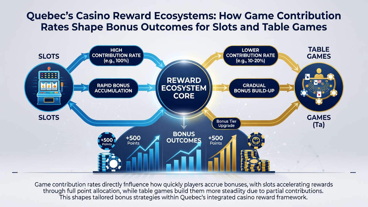Detailed breakdown of contribution percentages for various Quebec casino games including slots and tables